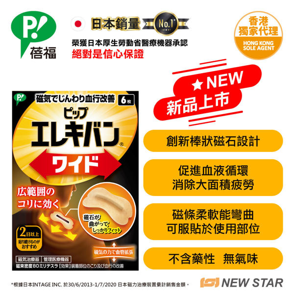 圖片 蓓福 PIP - ELEKIBAN 磁理妥磁力鎮痛貼 (大範圍磁力貼) 80MT 6片裝